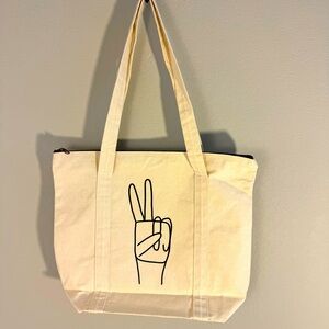 Cotton canvas zip tote with peace sign!